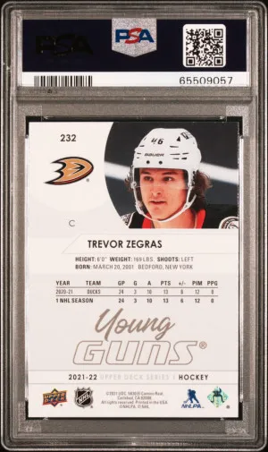 2021-22 Upper Deck Young Guns Trevor Zegras Rookie #232 PSA 9 back