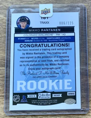 Mikko Rantanen 2015-16 OPC Platinum TRAXX Rookie 006/125 back