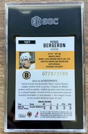 Patrice Bergeron 2003-04 Topps Pristine 778/1199 - SGC 10 back
