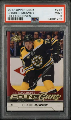 Charlie McAvoy 2017 Upper Deck Young Guns Exclusive 92/100 - PSA 9 front
