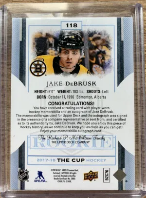 2017-18 The Cup Jake Debrusk Rookie Patch Auto /249 back