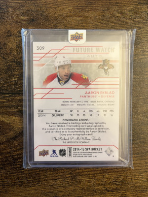 Aaron Ekblad Future Watch Auto Rookie #/999 back