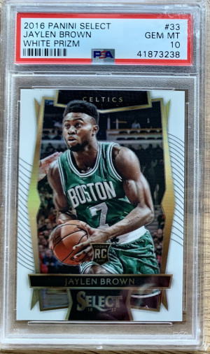 2916-17 Panini Select Jaylen Brown White Prizm Rookie /149 PSA 10 front