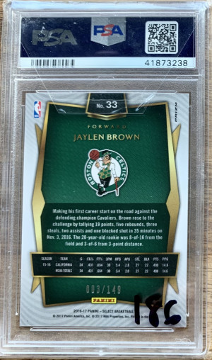 2916-17 Panini Select Jaylen Brown White Prizm Rookie /149 PSA 10 back