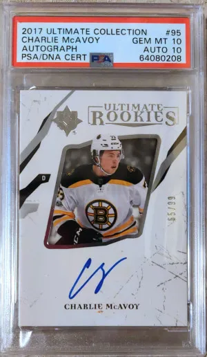 Charlie McAvoy Ultimate Rookies Auto /99 PSA 10 front
