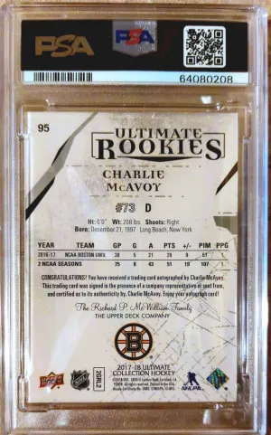 Charlie McAvoy Ultimate Rookies Auto /99 PSA 10 back
