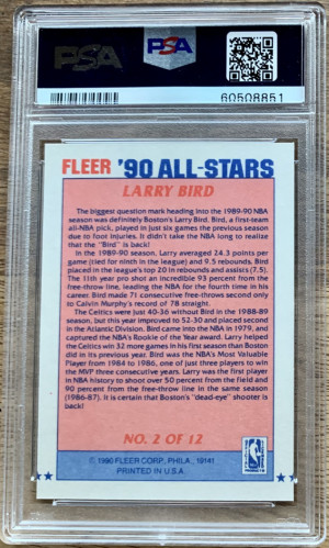 1990 Fleer All Stars Larry Bird PSA 9 back