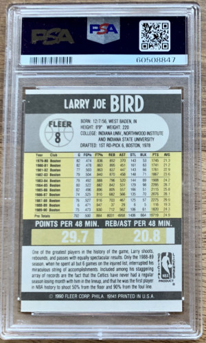 1990 Fleer Larry Bird PSA 7 back