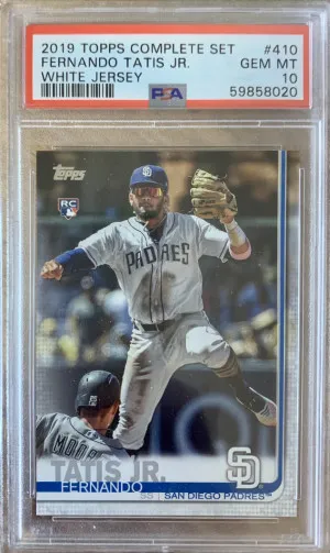 Fernando Tatis Jr 2019 Topps Complete Set White Jersey #410 PSA 10 front