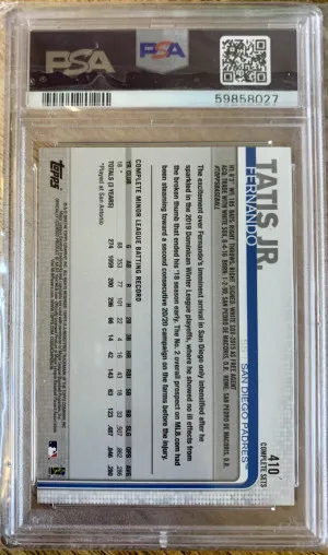 Fernando Tatis Jr 2019 Topps Complete Set White Jersey #410 PSA 10 back