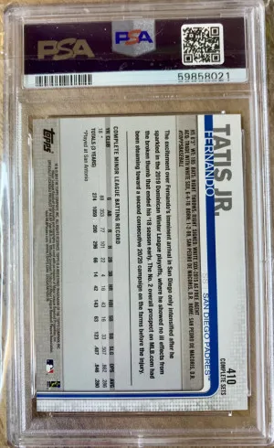 Fernando Tatis Jr 2019 Topps Complete Set White Jersey #410 PSA 10 back