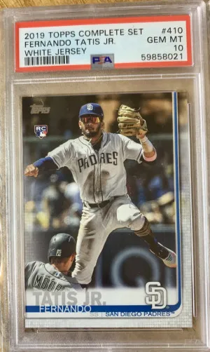 Fernando Tatis Jr 2019 Topps Complete Set White Jersey #410 PSA 10 front