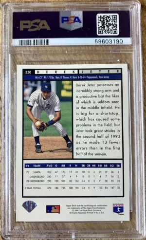 1994 Upper Deck #550 Derek Jeter PSA 7 Near Mint HOF back