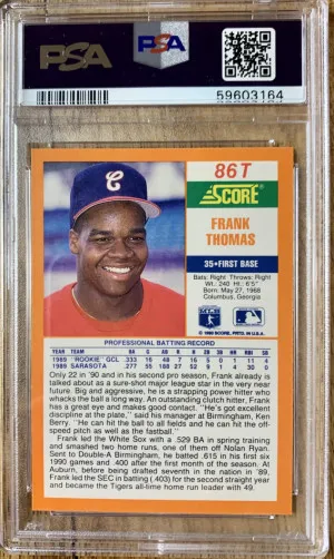 1990 Score Traded Frank Thomas Rookie PSA 9 back