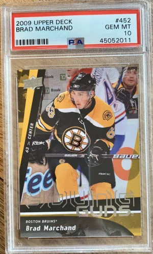 2009 Upper Deck Brad Marchand Young Guns PSA 10 front