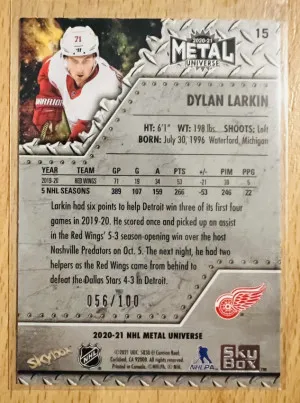 2020-21 Metal Universe Precious Metal Gems Red /100 Dylan Larkin back