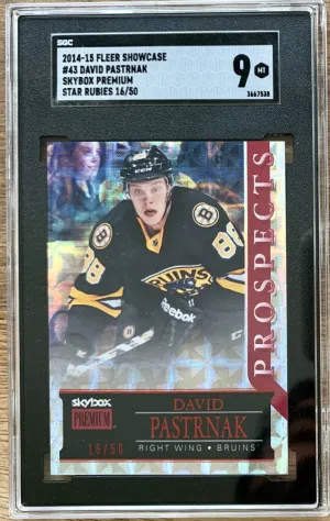 2014-15 Fleer Showcase David Pastrnak Star Rubies /50 SGC 9 front