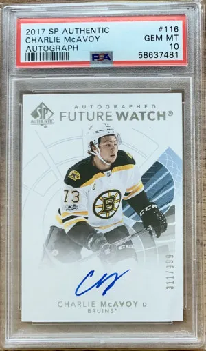 2017-18 SP Authentic Charlie McAvoy Future Watch Auto /999 PSA 10 front