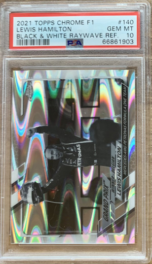 2021 Topps Chrome Formula 1 #140 Lewis Hamilton Black & White Raywave Refractor PSA 10 front