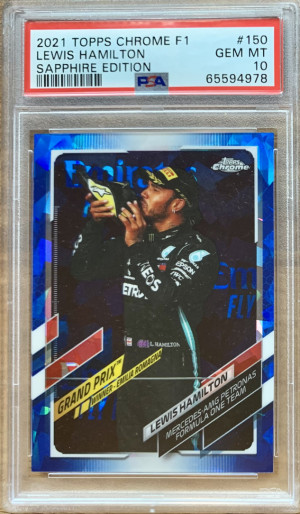 2021 Topps Chrome Formula 1 F1 Sapphire Edition #150 LEWIS HAMILTON PSA 10 GEM front