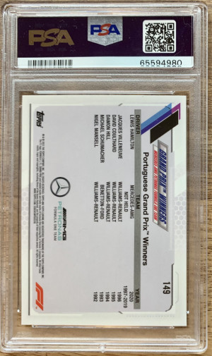 2021 Topps Chrome Formula 1 F1 Sapphire Edition #149 LEWIS HAMILTON PSA 10 GEM back
