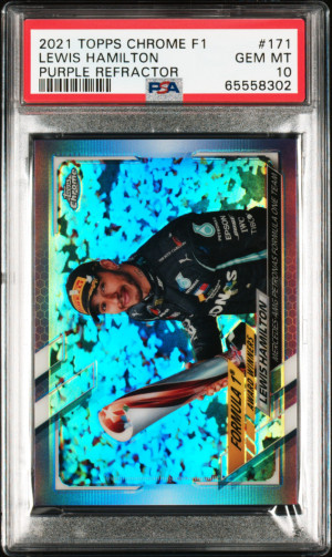 2021 Topps Chrome F1 Formula 1 #171 Lewis Hamilton Purple Refractor /399 PSA 10 front