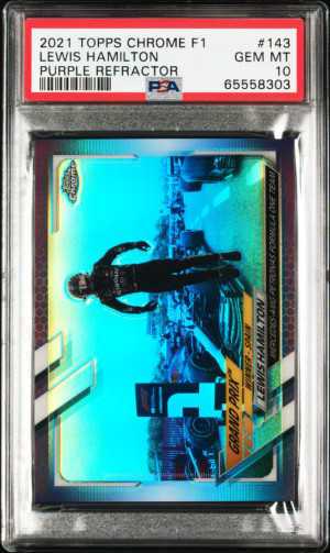 2021 Topps Chrome F1 Formula 1 #143 Lewis Hamilton Purple Refractor /399 PSA 10 front