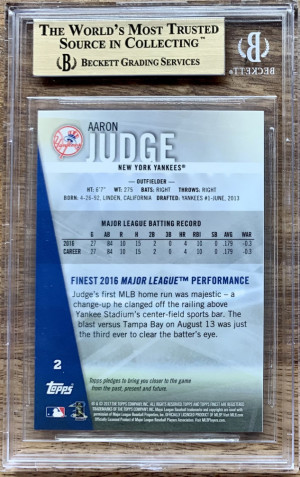 Aaron Judge 2017 Topps Finest Purple Refractor Rookie BGS 9.5 69/250 back