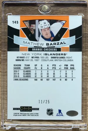 2019-20 OPC Platinum Matthew Barzal Orange Checkers 11/25 back