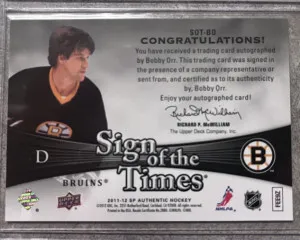 2011-12 SP Authentic Sign of the Times Bobby Orr Autograph back