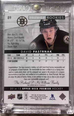 2014-15 Upper Deck Premier David Pastrnak Silver Spectrum /25 RPA back