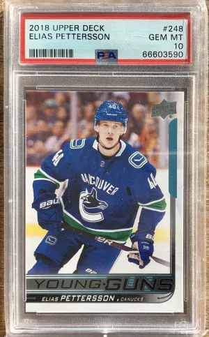 2018 Upper Deck Hockey Young Guns #248 Elias Pettersson RC Rookie PSA 10 front