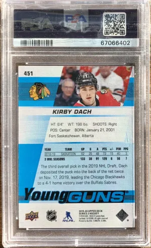 2019-20 UPPER DECK YOUNG GUNS KIRBY DACH RC ROOKIE #451 PSA 10 back
