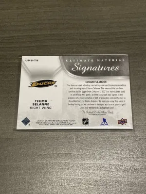 Teemu Selanne /25 Ultimate 20-21 Auto Jersey back