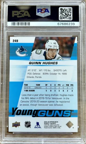 2019-20 Upper Deck Quinn Hughes Young Guns PSA 10 Canucks Rookie RC back