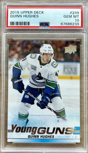 2019-20 Upper Deck Quinn Hughes Young Guns PSA 10 Canucks Rookie RC front