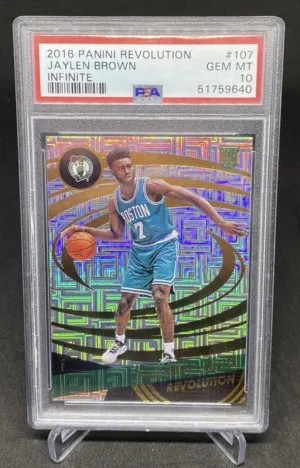 2016-17 Panini Revolution Jaylen Brown Infinite SP Rookie RC #107 PSA 10 Celtics front
