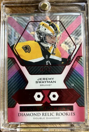 2021-22 Black Diamond Jeremy Swayman Red Diamond Relic Rookies 39/49 BDR-SW! front