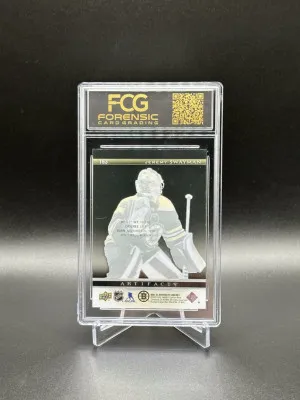 2021-22 UD Artifacts Jeremy Swayman Rookie Clear Cut FCG Graded 9 back