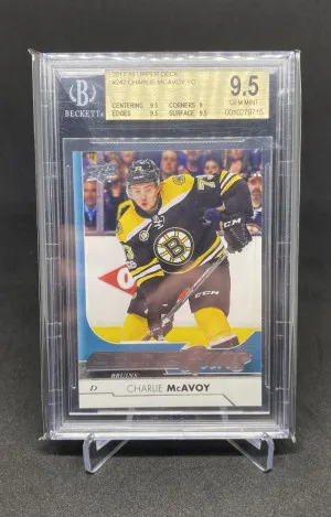 2017-18 Upper Deck Charlie McAvoy Young Guns #242 Rookie Card BGS 9.5 front