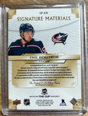 EMIL BEMSTROM 2019-20 The Cup Signature Materials Auto Patch /99 back