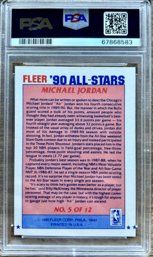 1990 Fleer All-Stars Michael Jordan Chicago Bulls #5 Basketball Card PSA 8 NM-MT back