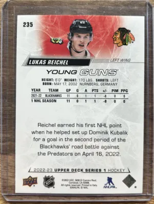 2022-23 Young Guns Lukas Reichel Rookie back