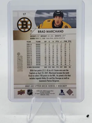 Brad Marchand 2021-22 Upper Deck Speckled Rainbow Foil SP back