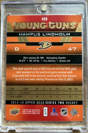 2013-14 Upper Deck Hampus Lindholm Young Guns Exclusive /100 back