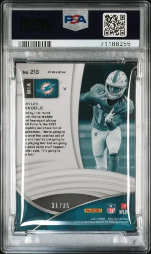 2021 Panini Spectra Jaylen Waddle Variation - Neon Green Rookie RC /35 PSA 8 back