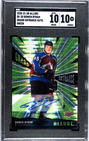 2020-21 Upper Deck Allure Bowen Byram Grand Entrance Green Auto SGC 10 / 10 front