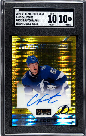 2020-21 O-Pee-Chee Platinum Seismic Gold /25 Cal Foote #R-CF Rookie Auto RC front