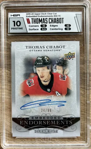 2019-20 UD Clear Cut Embedded Endorsements /99 Thomas Chabot #EE-TC Auto HGA 10 front