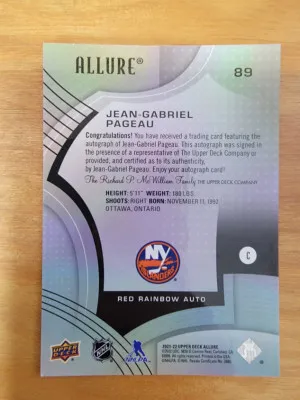 21-22 Allure JG Pageau Red Rainbow Auto back